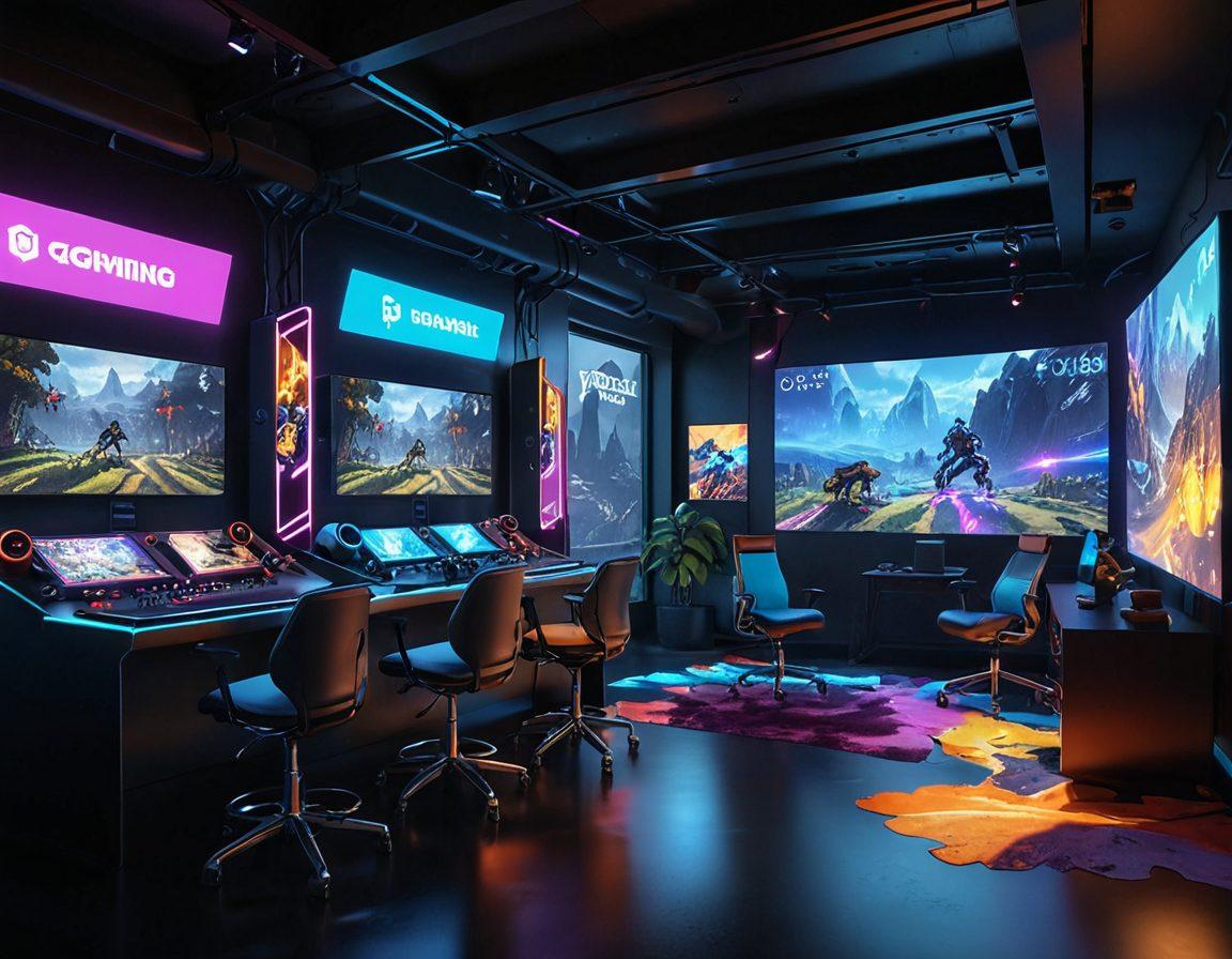 A visually engaging gaming landscape showing a character surrounded by various game modifications and enhancements, like glowing gear upgrades, colorful power-ups, and a futuristic interface displaying tips. The background features a digitally rendered world filled with vibrant colors and dynamic elements, suggesting the excitement of gaming. Super-realistic. Vibrant colors. 3D.